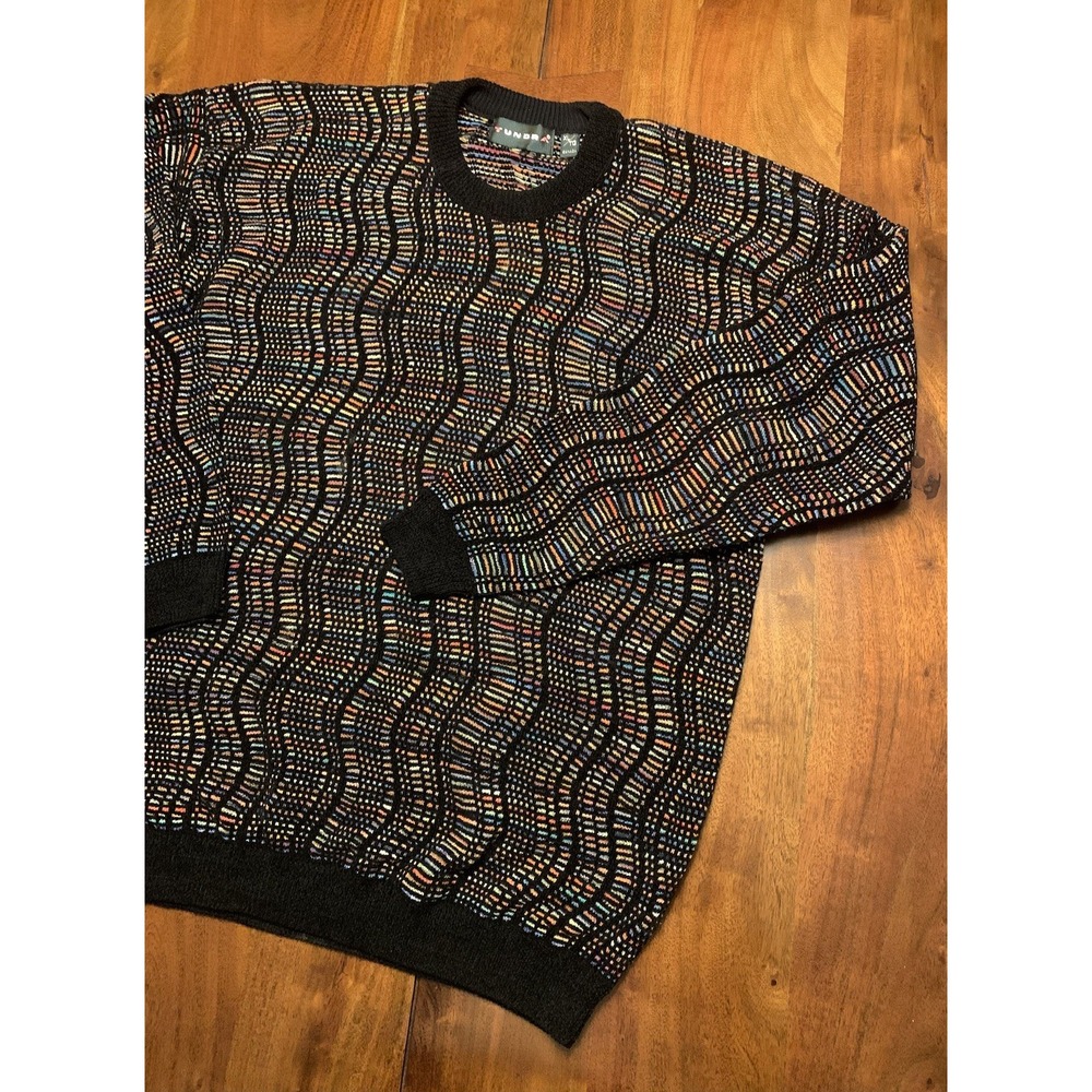 Vintage Tundra Textured Knit Sweater Men XL Canada Made 3D 90s Geometric Rainbow